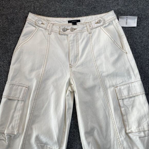 Forever 21 Cargo Junior Size Large Cinched Mid Rise Jogger Pants White NEW - Picture 5 of 11